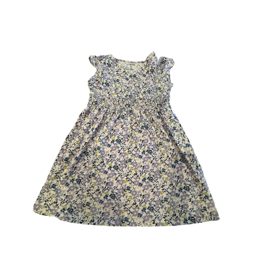 Lands End Ditsy Floral Dress Girls 6X Cotton Smocked Waist Cottagecore Play Twee